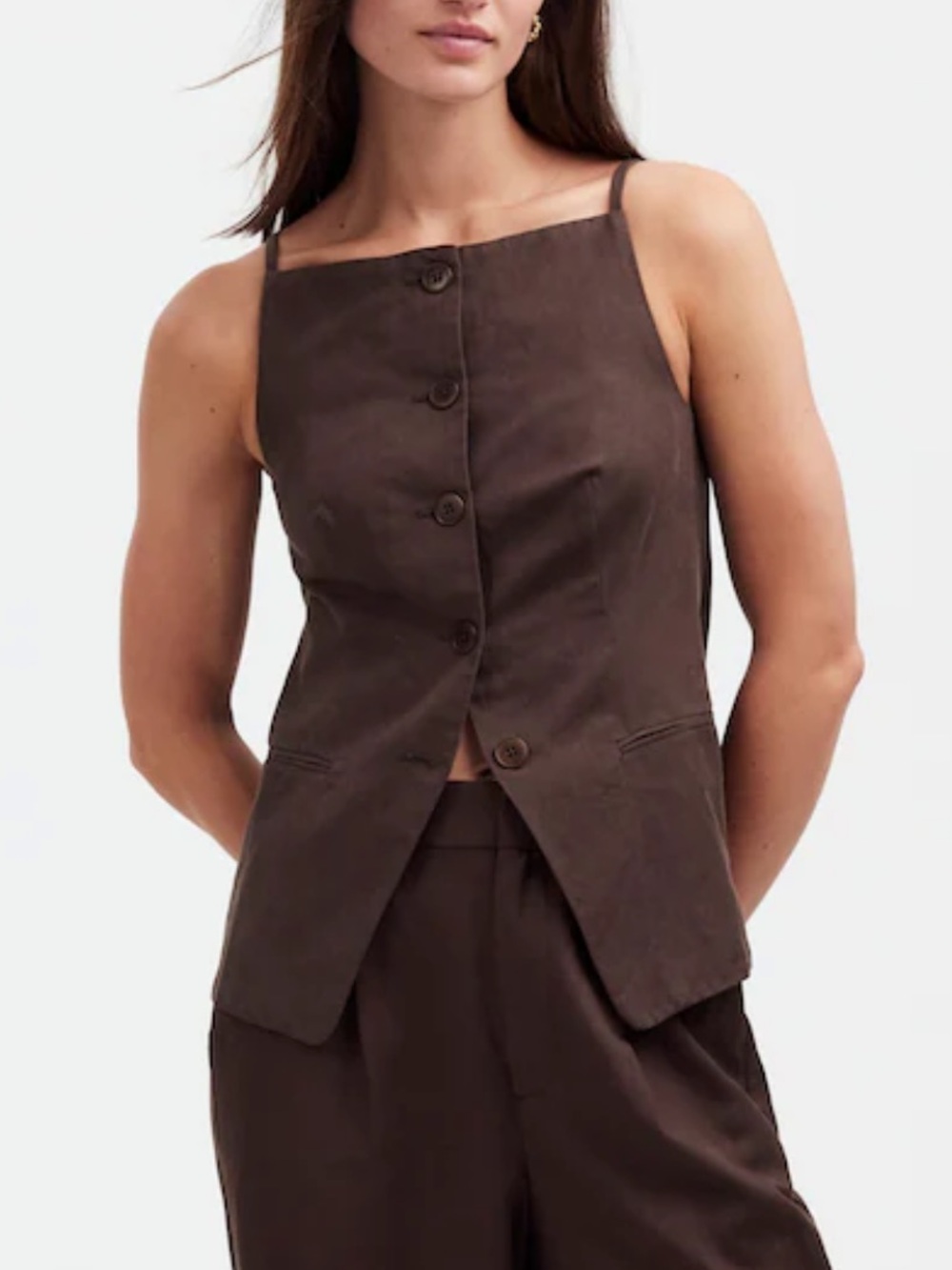 Chocolate Espresso Brown Madewell Square-neck vest in Drapey Twill Size 8